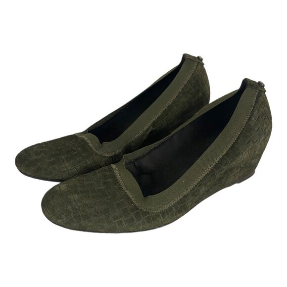 Stuart Weitzman Womens Shoe Size 8.5N Suede Green Textured Wedges Pumps Normcore - Picture 3 of 12